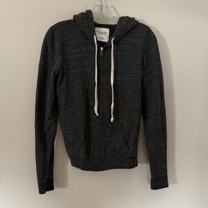Black Zip-Up Hoodie with Drawstrings
